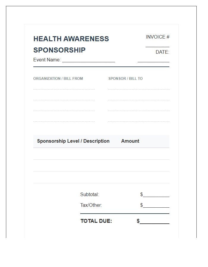 Health Awareness Sponsorship Invoice Template