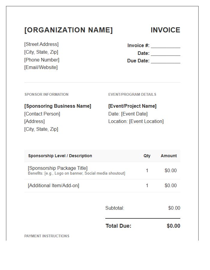 Local Business Sponsorship Invoice Template