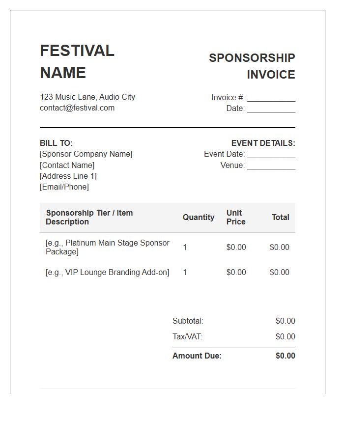 Music Festival Sponsorship Invoice Template