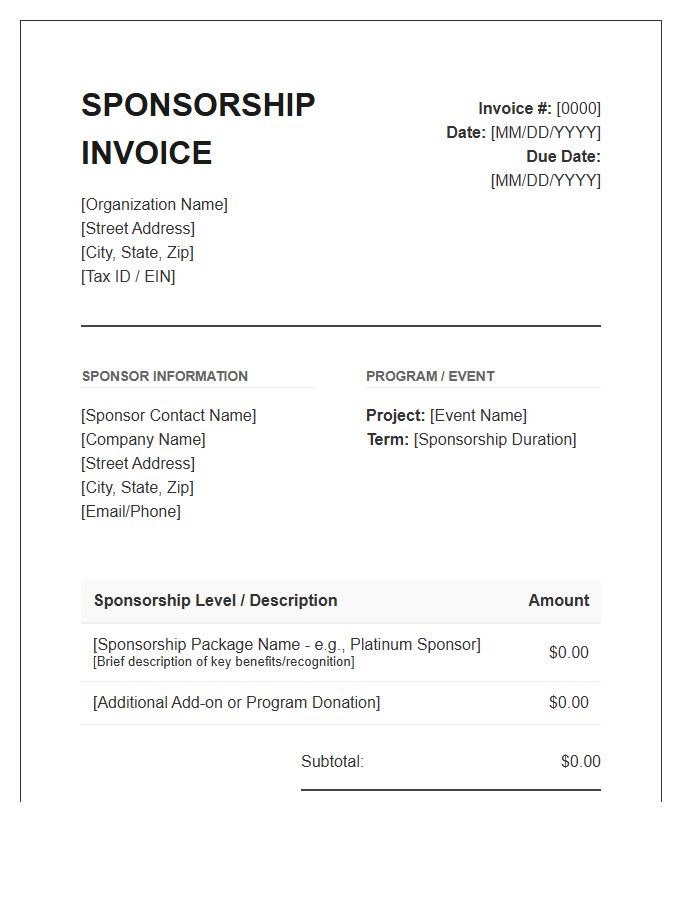 Nonprofit Sponsorship Donation Invoice Template