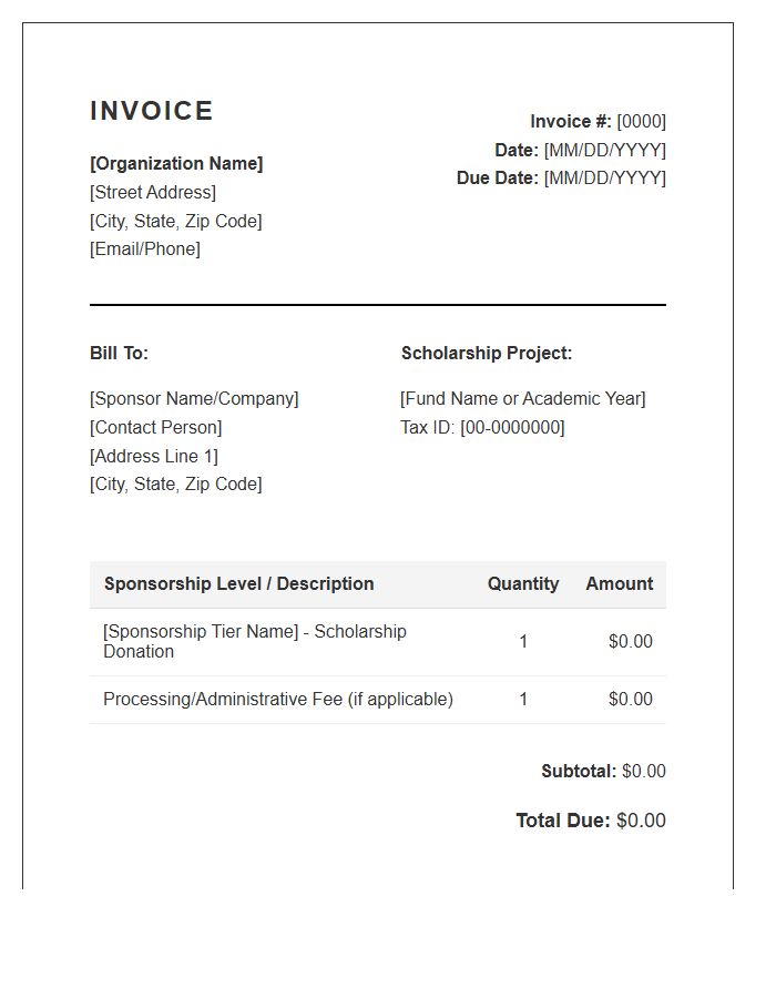 Scholarship Fund Sponsorship Invoice Template