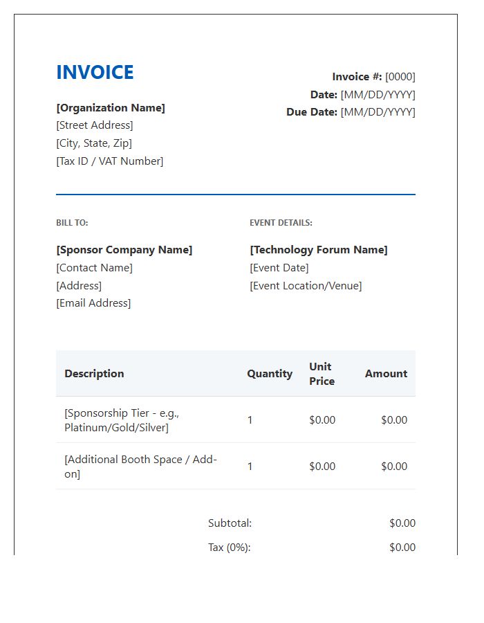 Technology Forum Sponsorship Invoice Template