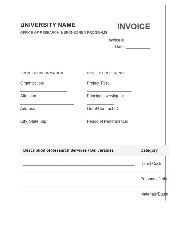 University Research Sponsorship Invoice Template