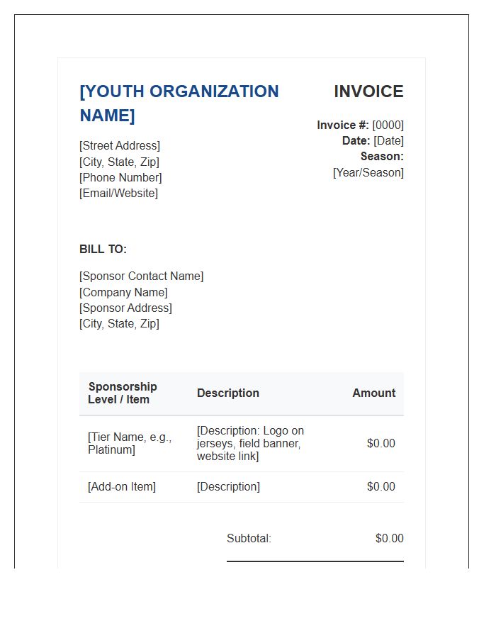 Youth Sports Sponsorship Invoice Template