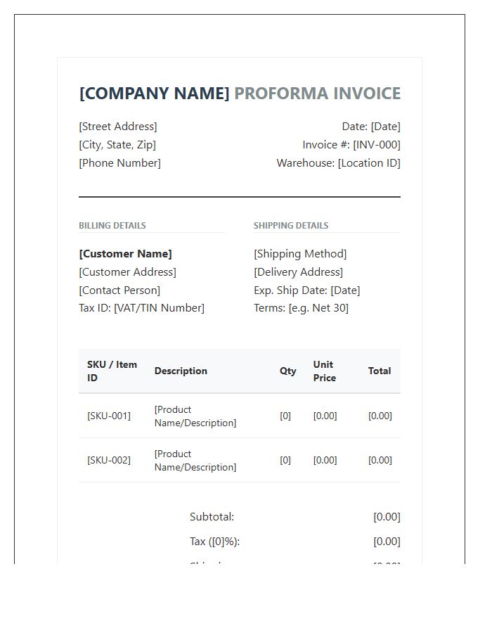 Advanced Inventory System Proforma Invoice Template