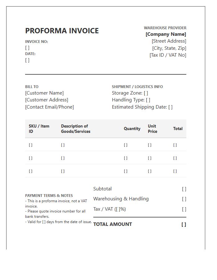 Automated Warehouse Management Proforma Invoice Template