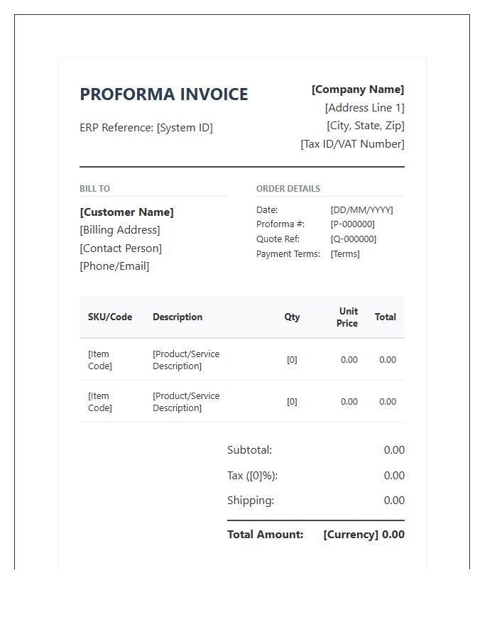 Enterprise Resource Planning Proforma Invoice Template