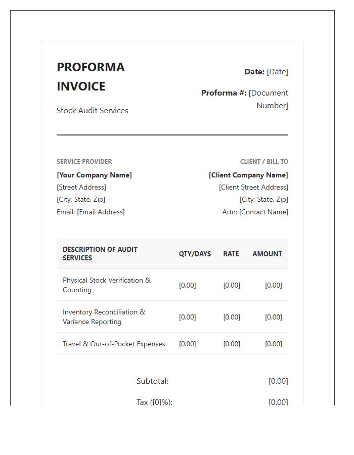 Professional Stock Audit Proforma Invoice Template
