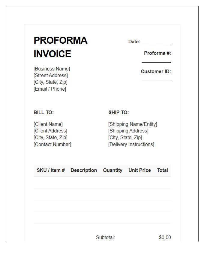 Small Business Stock Control Proforma Invoice Template