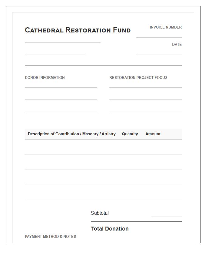Cathedral Restoration Fund Donation Invoice Template