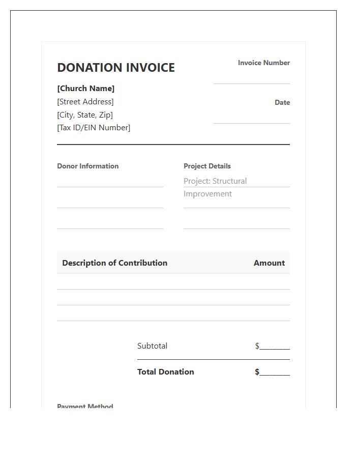 Church Structural Improvement Donation Invoice Template