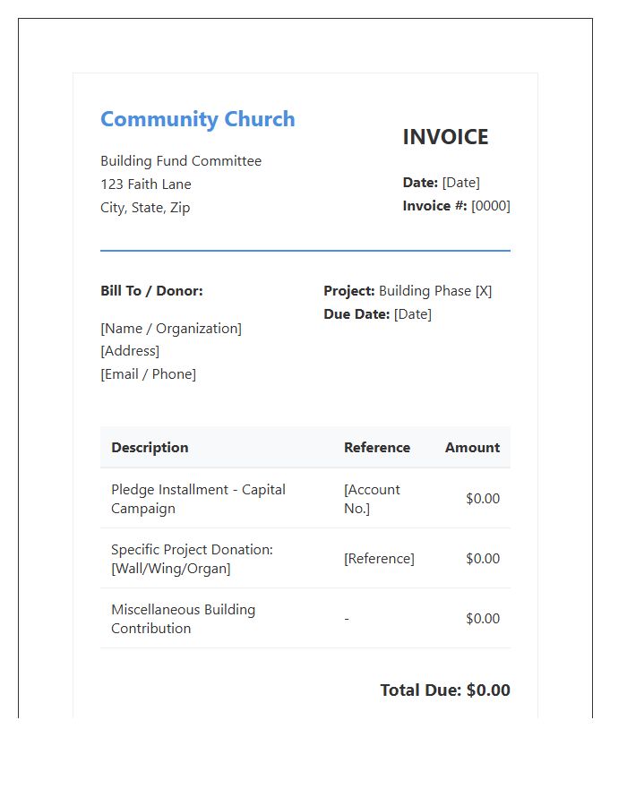 Community Church Building Fund Invoice Template