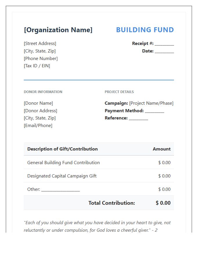 Faith Based Building Fund Donation Invoice Template