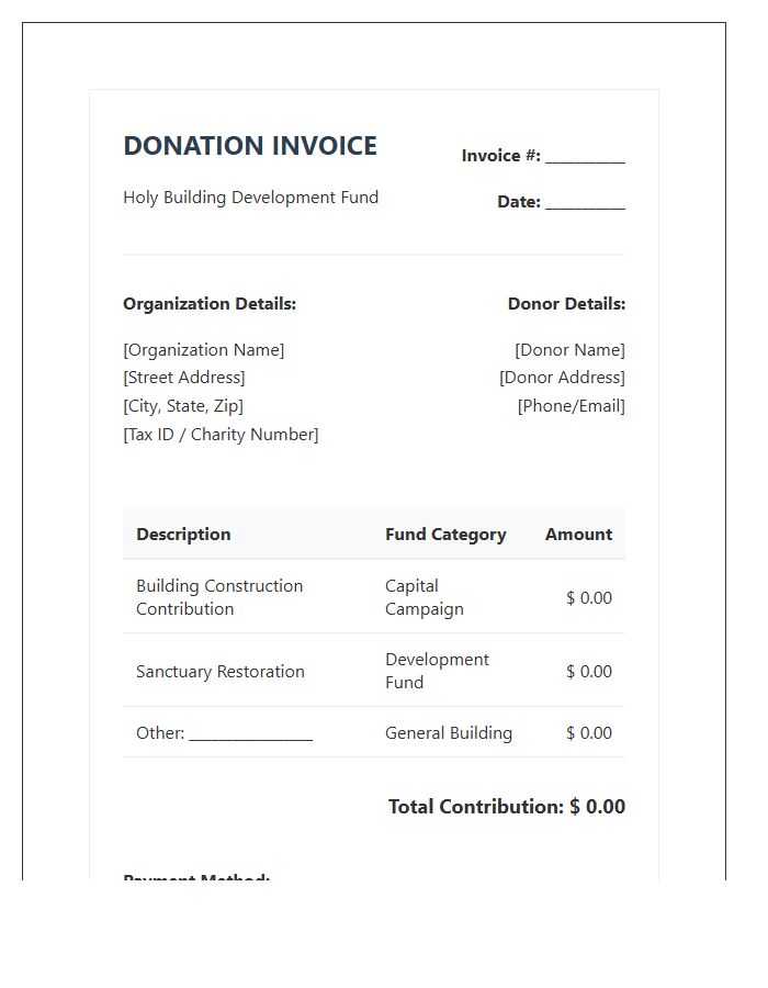 Holy Building Development Donation Invoice Template