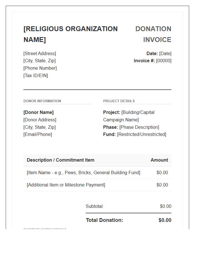 Religious Building Project Donation Invoice Template