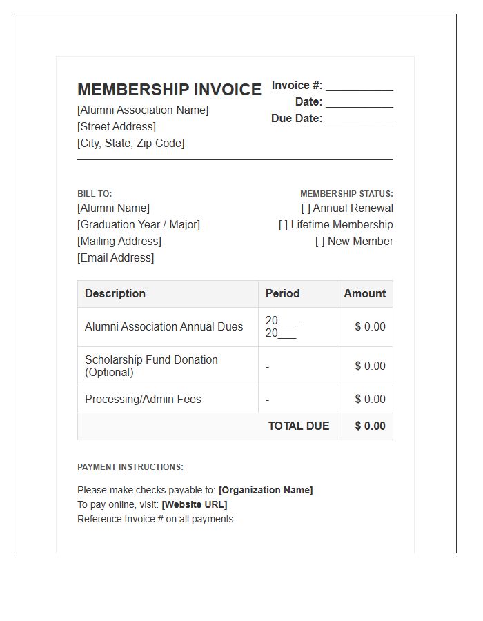 Alumni Membership Dues Invoice Template