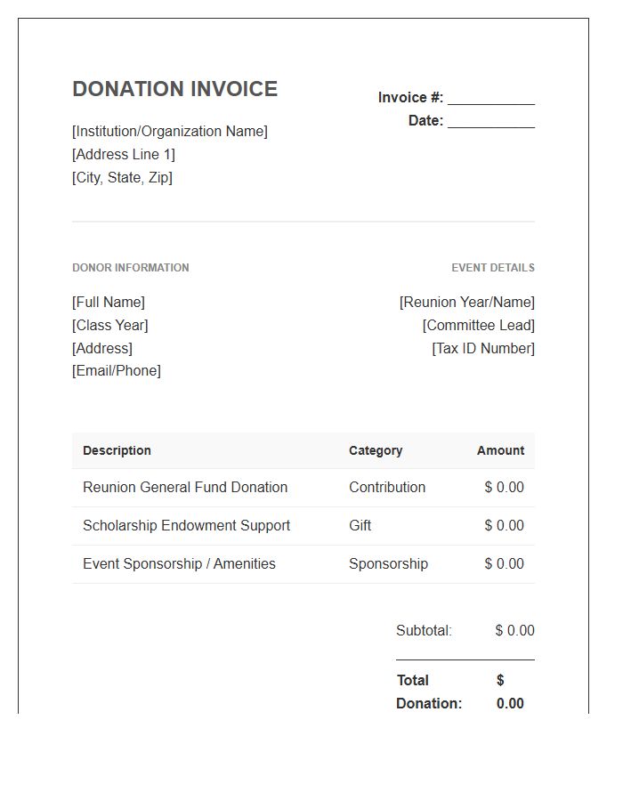 Alumni Reunion Donation Invoice Template
