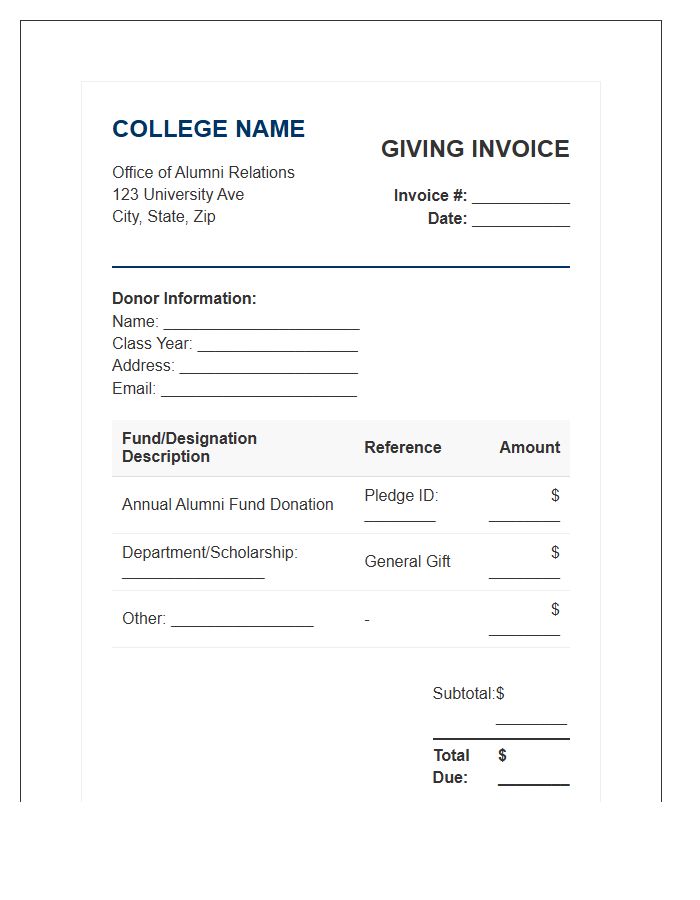 College Alumni Giving Invoice Template