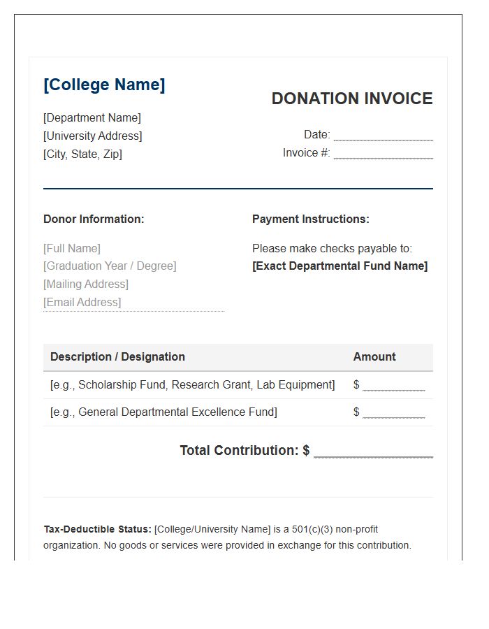College Departmental Alumni Donation Invoice Template