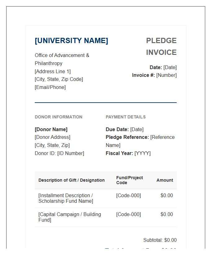 Higher Education Philanthropy Invoice Template