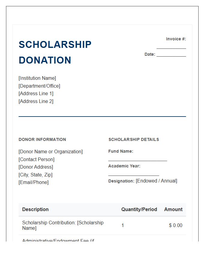 Higher Education Scholarship Donation Invoice Template