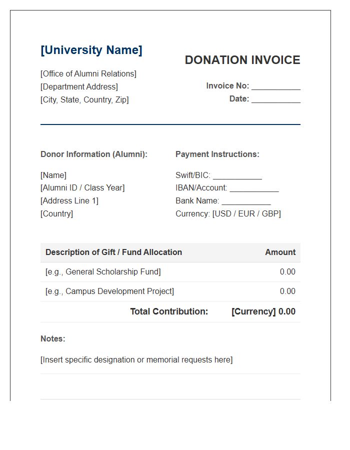 International Alumni Donation Invoice Template