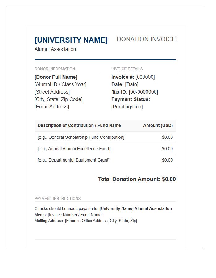 University Alumni Association Donation Invoice Template