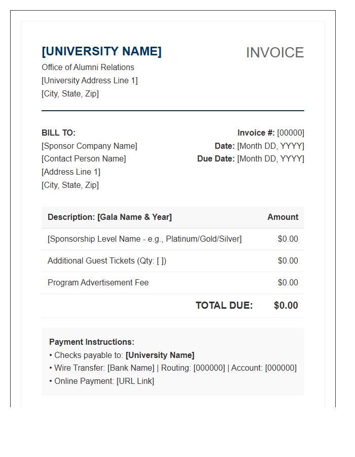 University Alumni Gala Sponsorship Invoice Template
