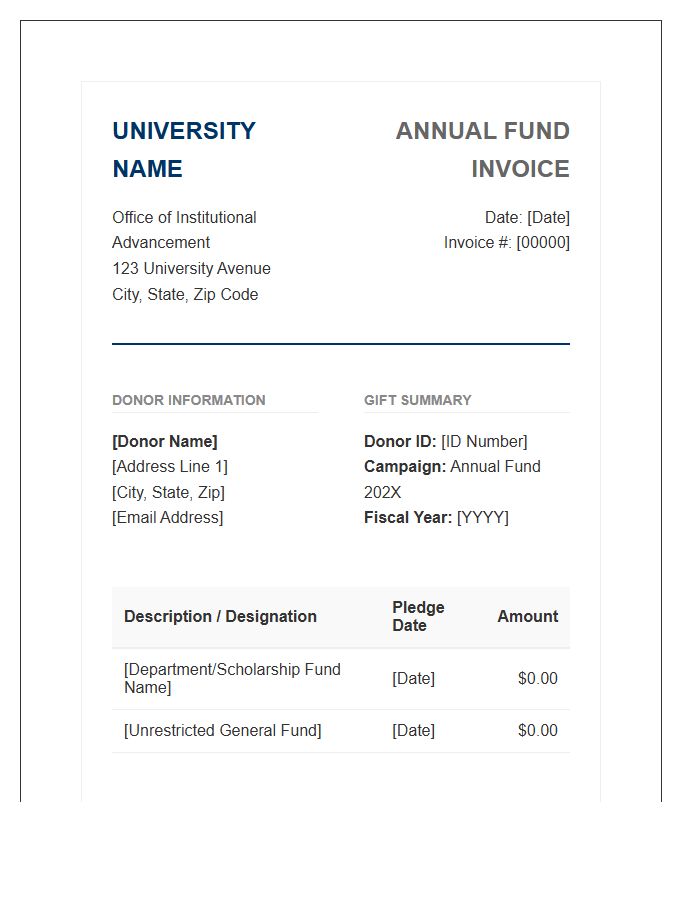 University Annual Fund Invoice Template