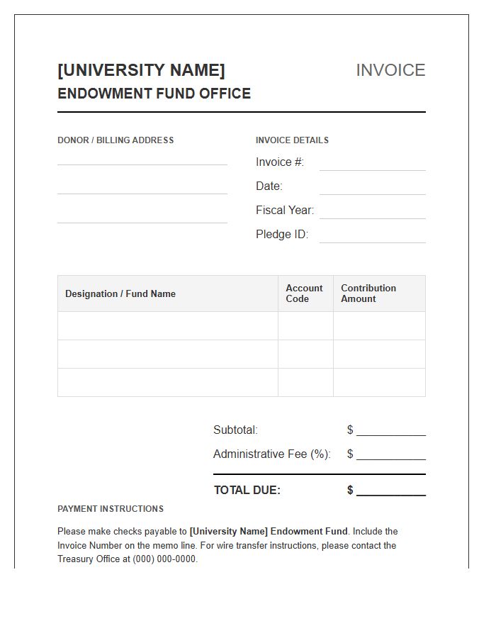 University Endowment Fund Invoice Template