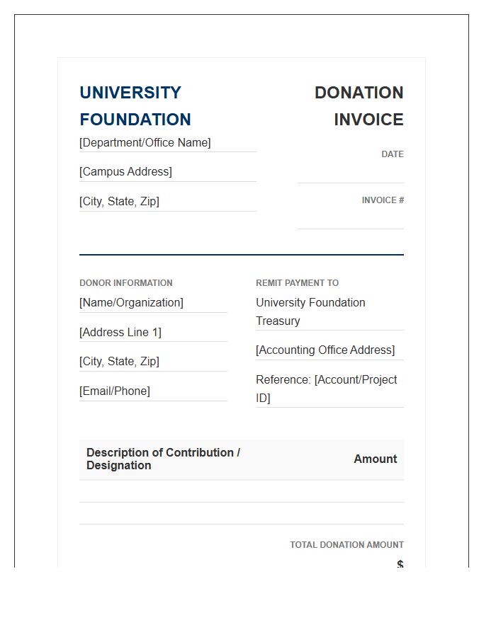 University Foundation Donation Invoice Template