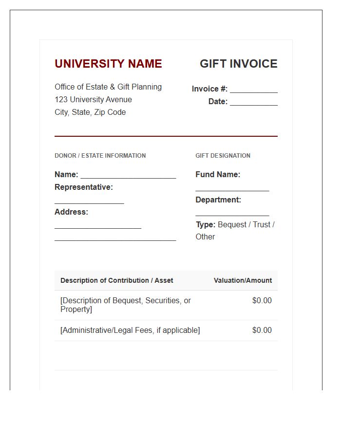 University Legacy Giving Invoice Template