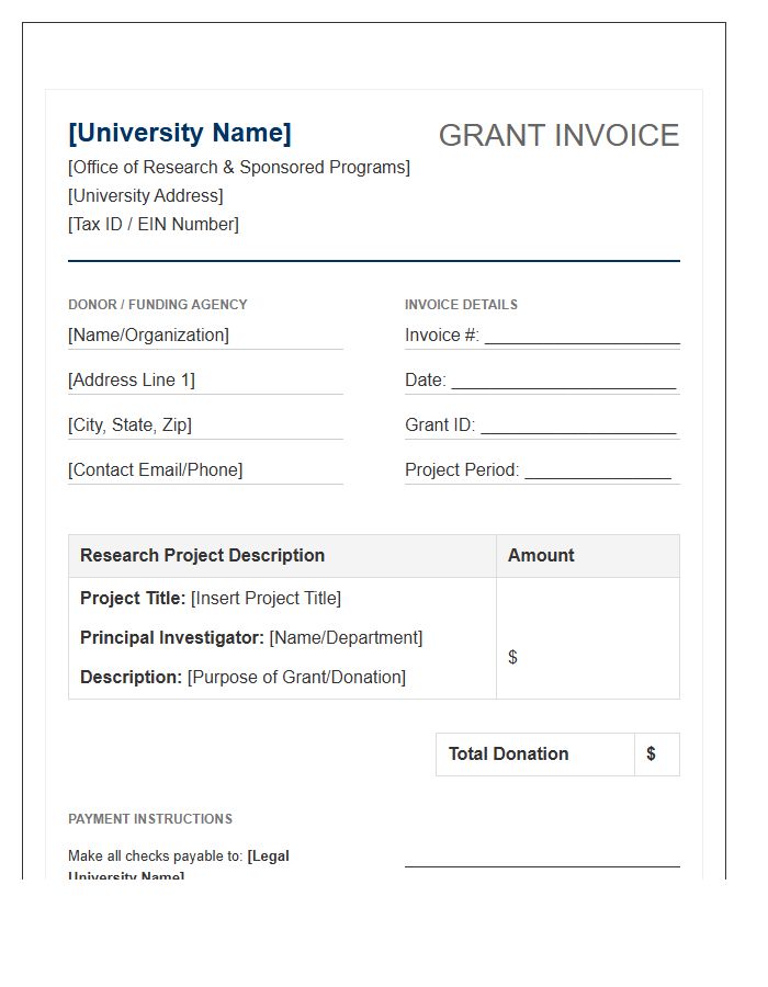 University Research Grant Donation Invoice Template