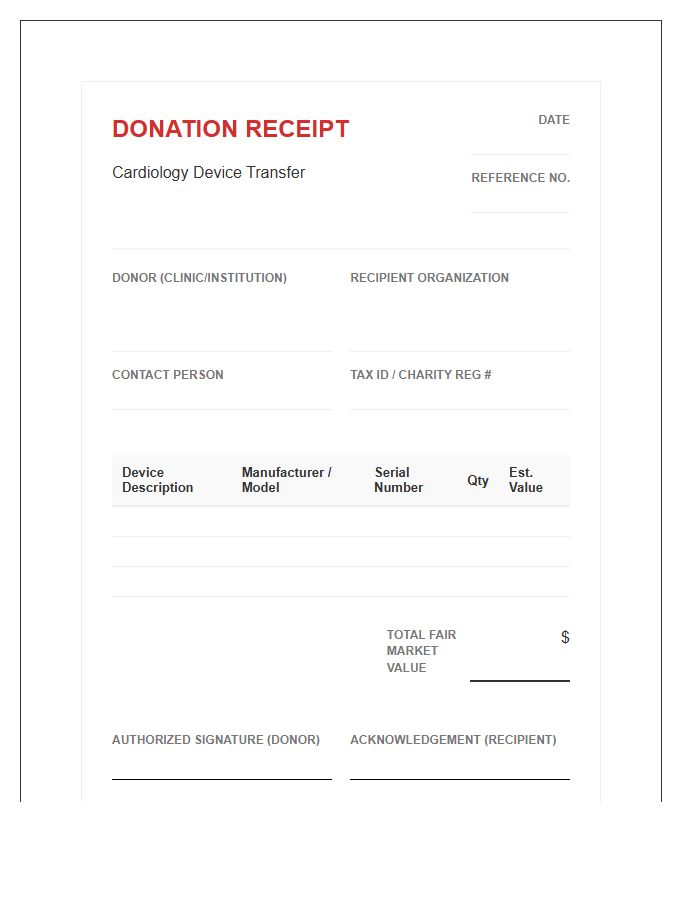 Cardiology Device Donation Invoice Template For Clinics
