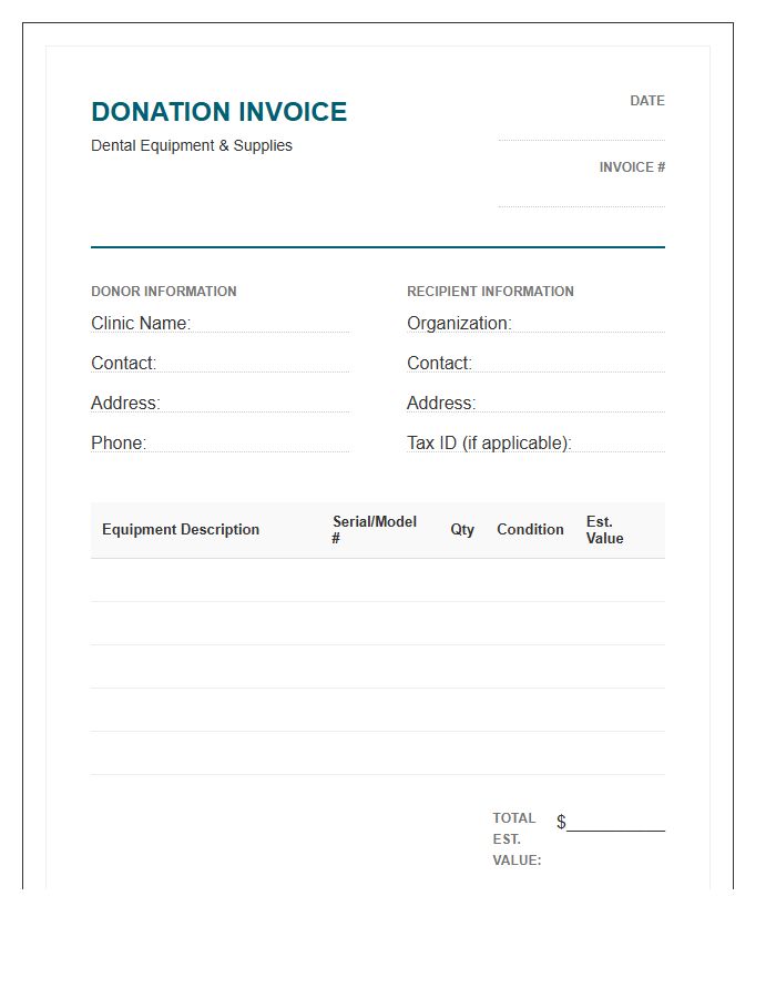 Dental Clinic Equipment Donation Invoice Template