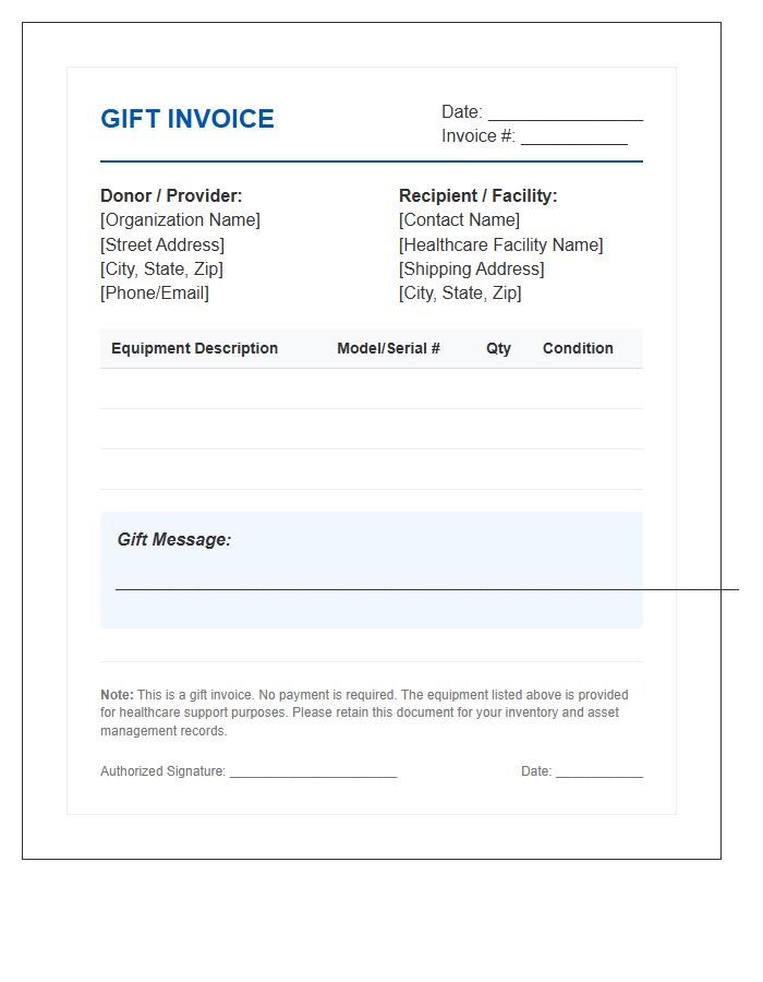 Healthcare Equipment Gift Invoice Template