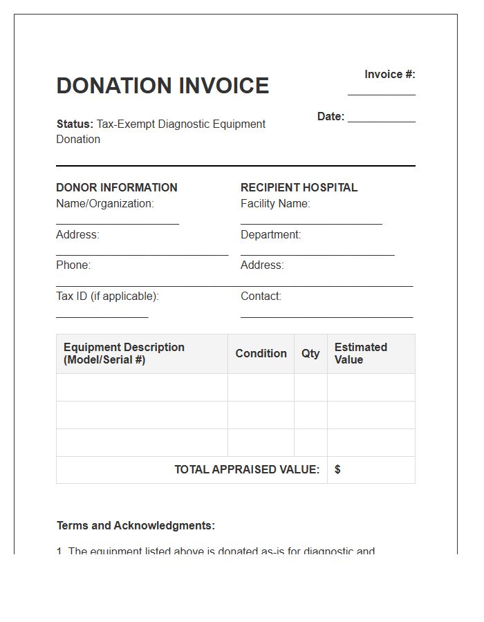 Hospital Diagnostic Equipment Donation Invoice Template