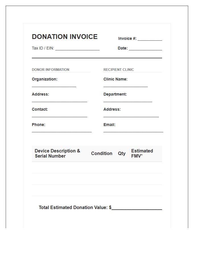 Laboratory Device Donation Invoice Template For Clinics