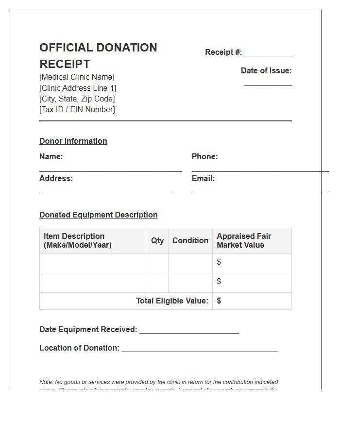 Medical Clinic Equipment Donation Tax Receipt Invoice Template