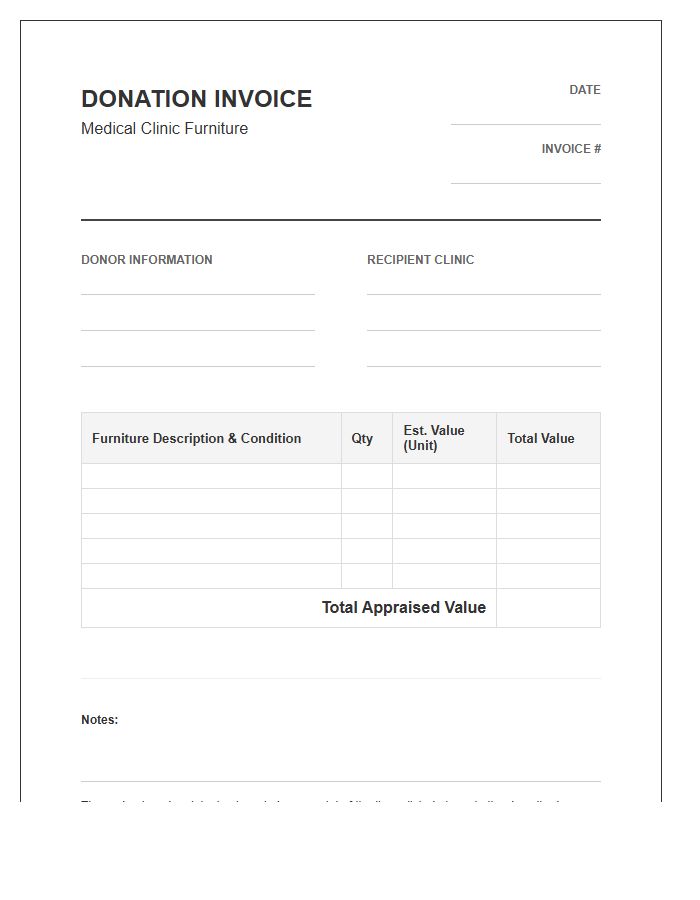 Medical Clinic Furniture Donation Invoice Template
