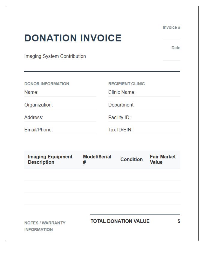 Medical Clinic Imaging System Donation Invoice Template