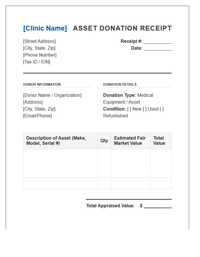 Nonprofit Medical Clinic Asset Donation Invoice Template