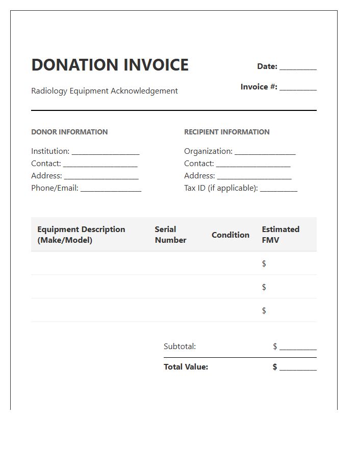 Radiology Equipment Donation Invoice Template