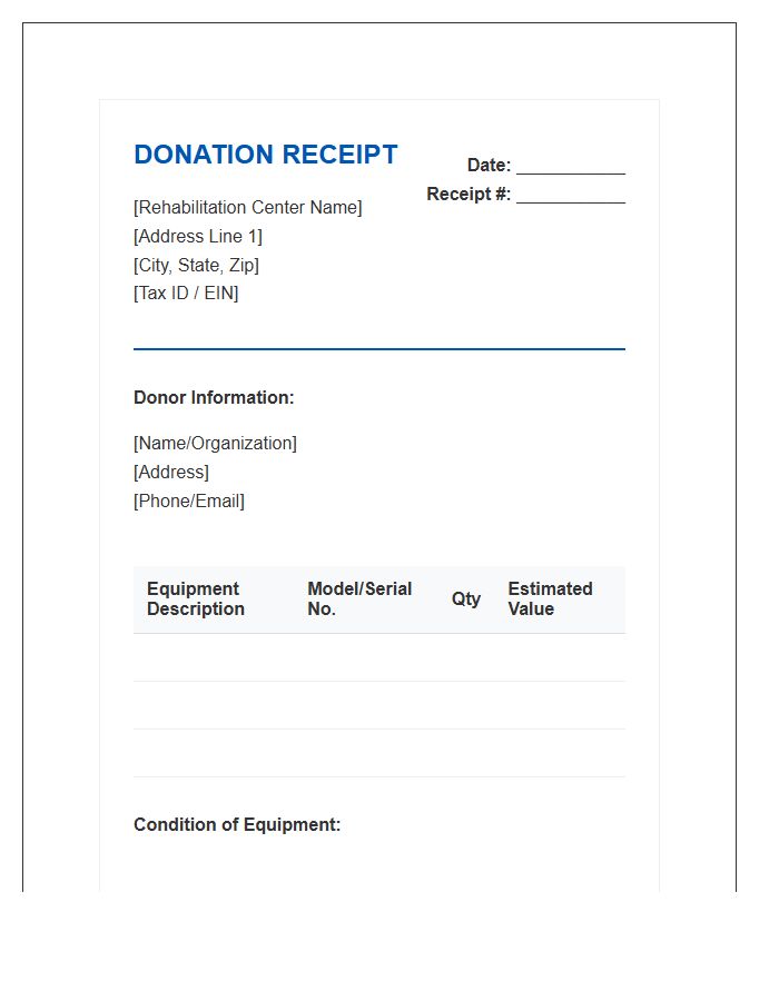 Rehabilitation Center Equipment Donation Invoice Template