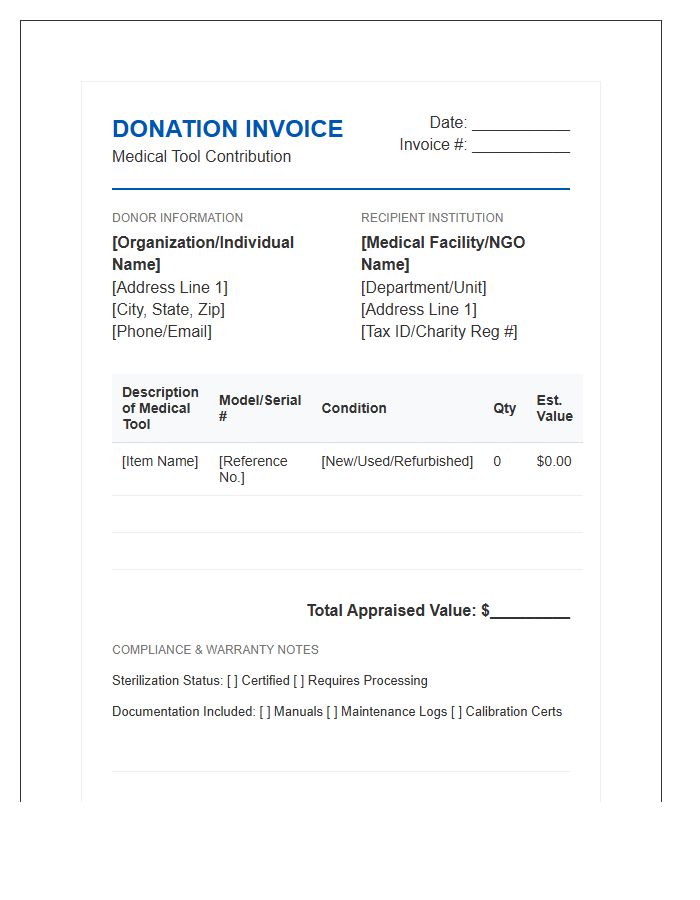 Specialized Medical Tool Donation Invoice Template