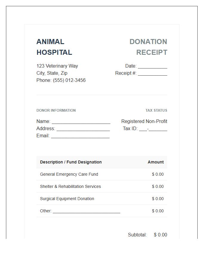 Animal Hospital Donation Invoice Template