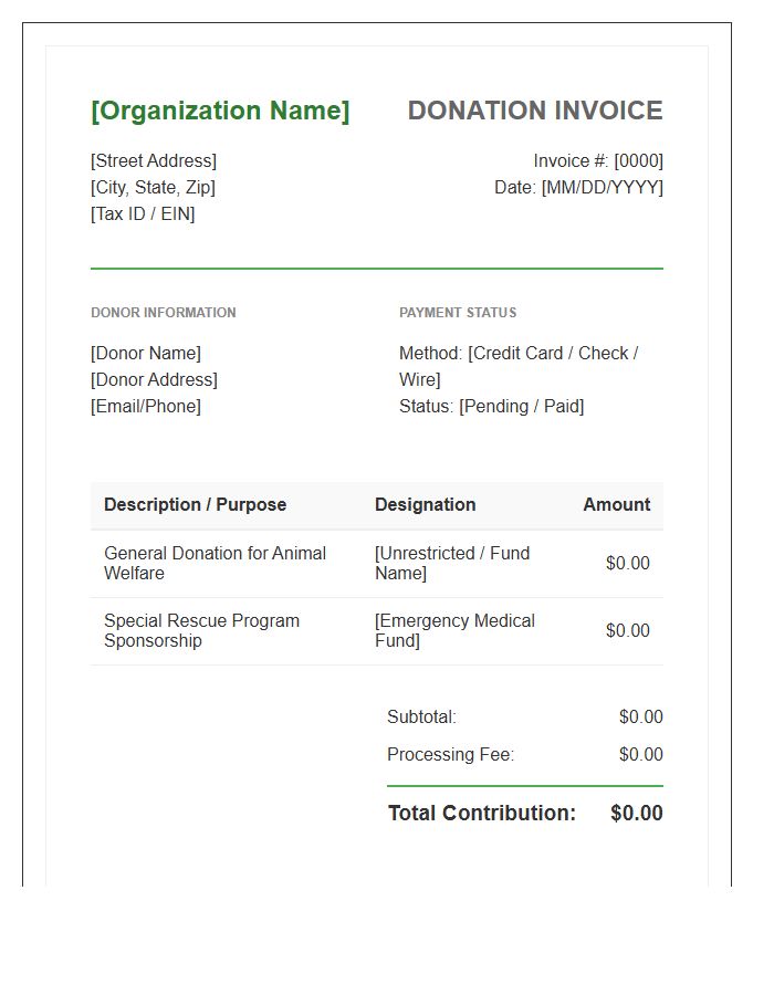 Animal Rights Organization Donation Invoice Template