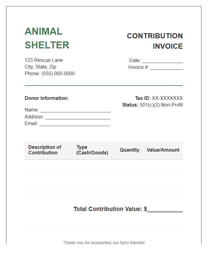 Animal Shelter Contribution Invoice Template