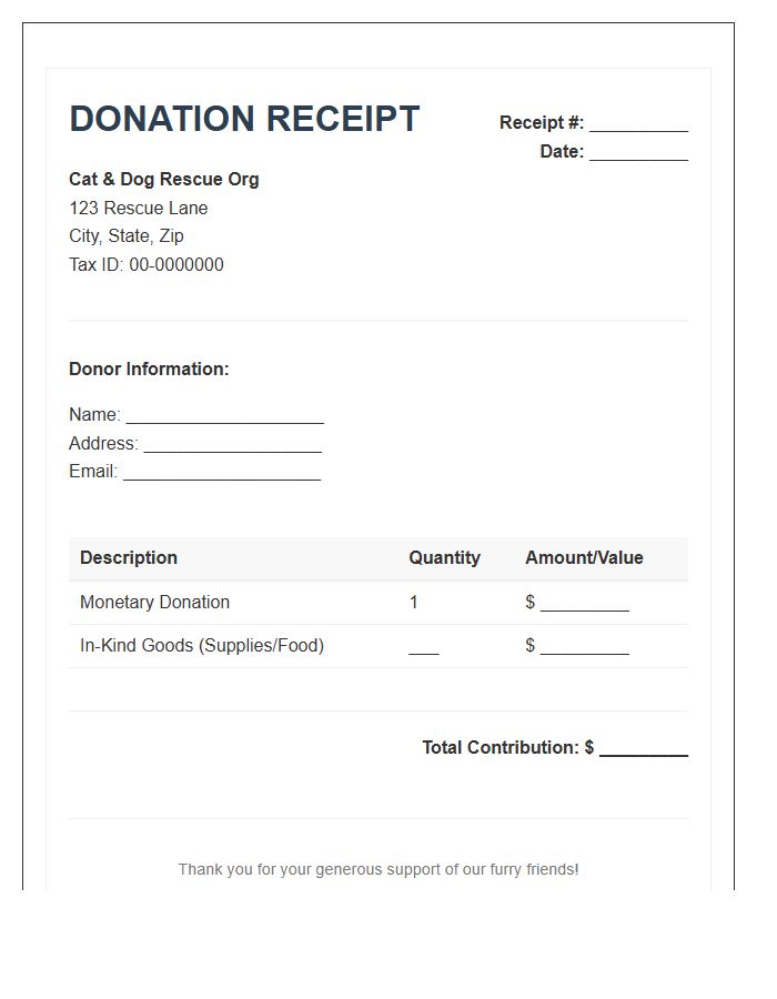 Cat And Dog Rescue Donation Invoice Template