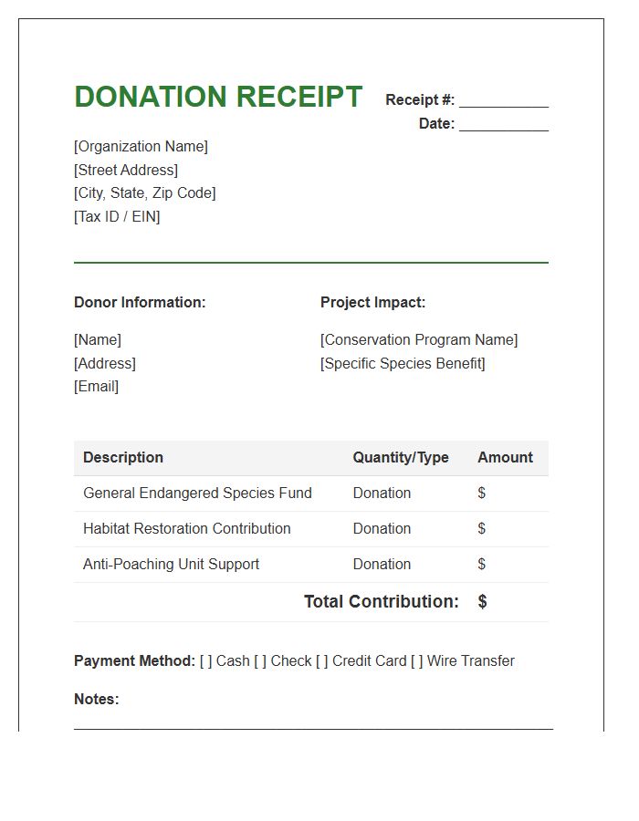 Endangered Species Donation Invoice Template